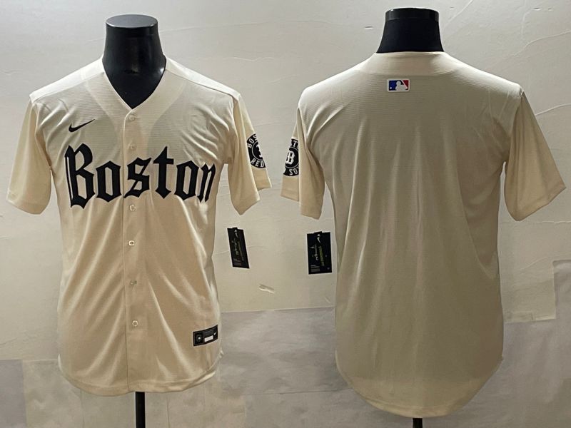 Men 2025 Boston Red Sox Blank Cream Five generations Joint Name Nike MLB Jersey style 1